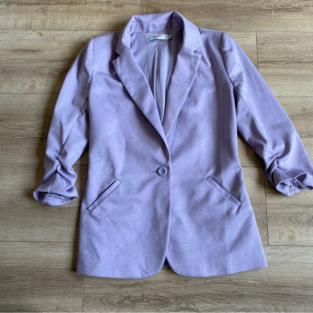 Ricki’s blazer lilac ruched‎ 3/4 sleeves notch collar single button